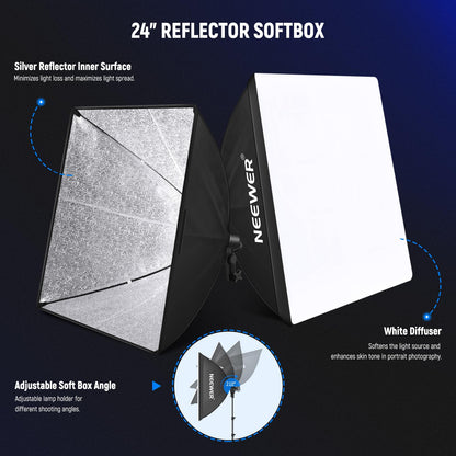 NEEWER Photography Lighting Kit with Backdrops,8.5x10ft Backdrop Stands,5700K 800W Equivalent 24W LED Umbrella Softbox Continuous Lighting,60cm Light Reflector, Photo Studio Equipment for Video Shoot