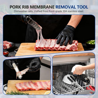 UoeRing Rib Membrane Remover Tool - Upgraded Thick 304 Food-Grade Stainless Steel with Ergonomic Full-Rubber Grip for Effortless BBQ Rib Prep, Pork Rib Skinner, and Meat Preparation