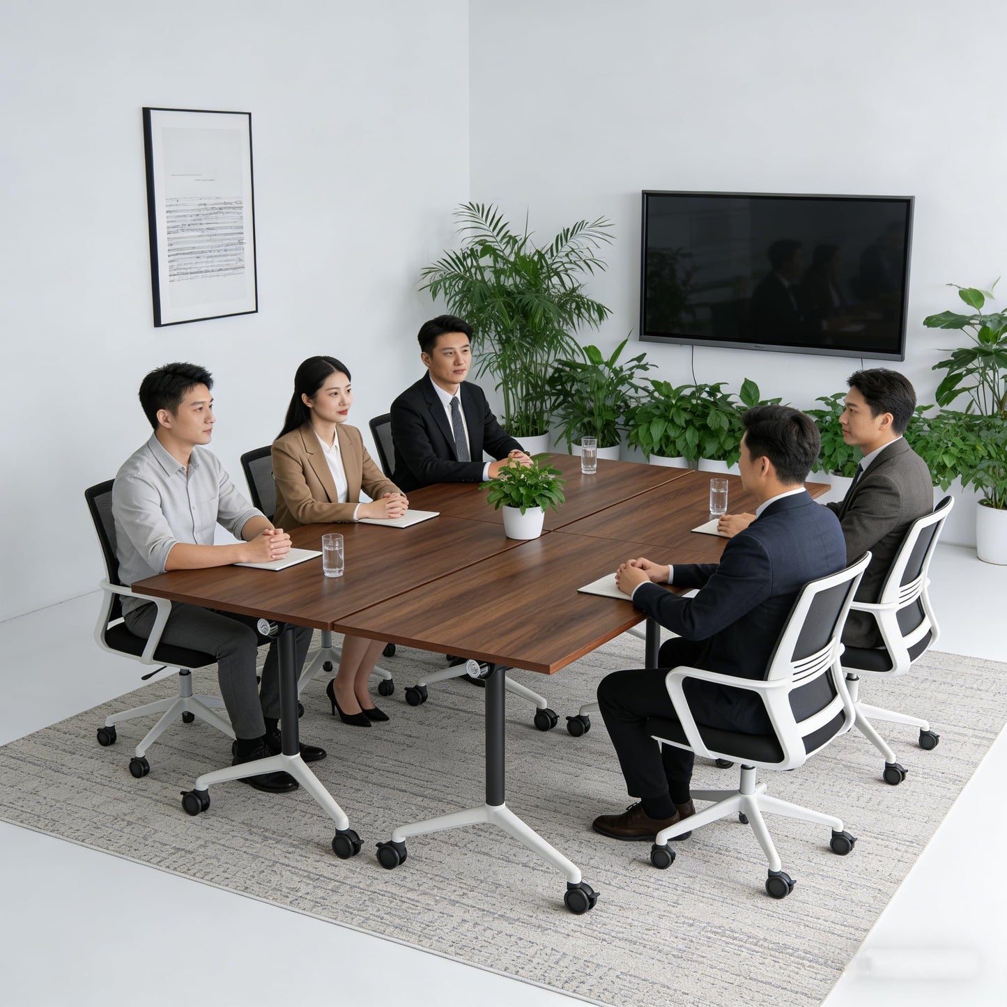 JNMDLAKO Conference Table 8 ft, Folding Conference Room Tables On Wheels - Mobile Rectangle Large Meeting Seminar Tables,Flip Top Mobile Training Room Table for Office Business Classroom
