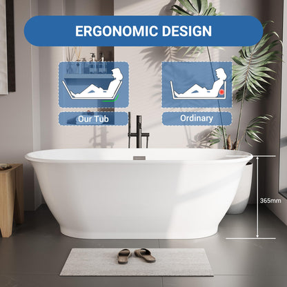 GarveeLife 59 Inch Freestanding Bath Tub Acrylic Oval Soaking Tub – Extra Large Freestanding Bathtub for Modern Bathroom Remodel, Integrated Overflow, Glossy White Finish
