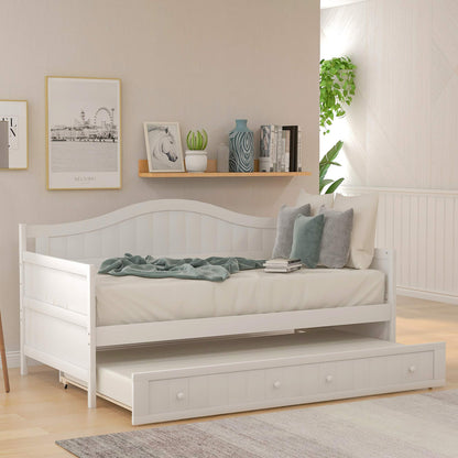 Merax Classic Wood Daybed with Trundle Sofa Bed for Bedroom Living Room,No Box Spring Needed White
