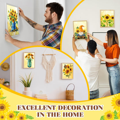Humyoun 8 Sets 8" x 10" Sunflower Pre Drawn Canvas to Paint for Sip and Paint Party Sunflower Predrawn Coloring Set Pre Sketched Canvas Boards with Paints and Brushes for Adult