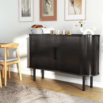 AraSyleon Mid-Century Modern Buffet Cabinet with Fluted Tambour Sliding Doors, 55'' Sideboard with 4 cabinets, Ample Storage for Dining Room & Living Room, Walnut Finish, Black