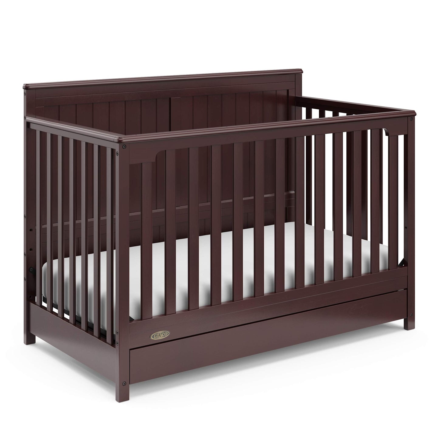 Graco Hadley 5-in-1 Convertible Crib with Drawer – GREENGUARD Gold Certified, Fits Standard Crib Mattress, Converts to Toddler Bed, Daybed and Full Bed, 4 Adjustable Mattress Heights (Espresso)