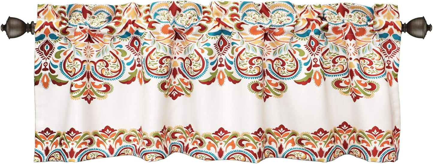 Lush Decor Clara Valance Paisley Damask Print Single Curtain, 18” x 52”, Turquoise and Tangerine Bohemian Style