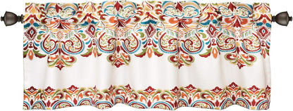 Lush Decor Clara Valance Paisley Damask Print Single Curtain, 18” x 52”, Turquoise and Tangerine Bohemian Style
