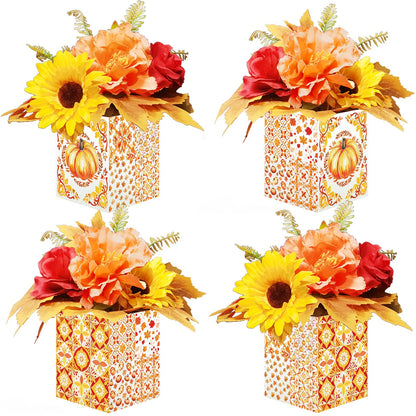 Pzhgoct Thanksgiving Centerpices for Tables Thanksgiving Table Decor with Artificial Flowers Set for Autumn Fall Office Home Farmhouse Harvest Holiday Party Centerpieces Decor (4 Sets)