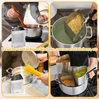 LemonRoad 2 Pack 5 Qt Stainless Steel Pasta Strainer Baskets Inserts Quarter Strainer Basket Skimmer with PVC Handles for 20 Qt. Pasta Cooker Pot for Boiling Noodle Blanching Vegetables Seafood