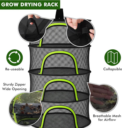 BRIVADO 4 24" Herb Drying Rack Hanging Mesh Layer with Zipper, Garden Pruning Shear, Hook & Carabiner Clip for Drying
