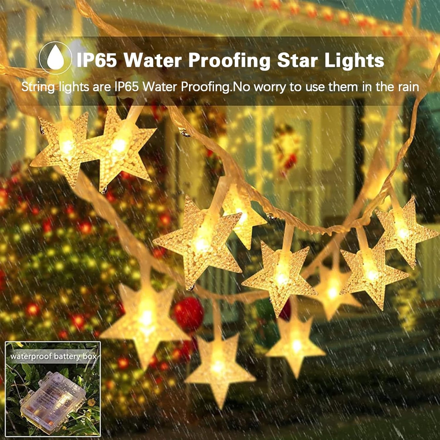 20 40 8 IP65 Star String Lights, FT LED Star Lights with Remote Control [Timer], Modes Battery Operated Twinkle Lights