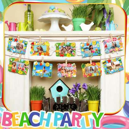Marsui 232 Pcs Summer Picture Frame Craft Kit DIY Beach Summer Foam Picture Frames 5 x 7 Inch with 32 Felt Photo Frames 200 Foam Stickers for Tropical Party Holiday Game Activity Birthday Gifts