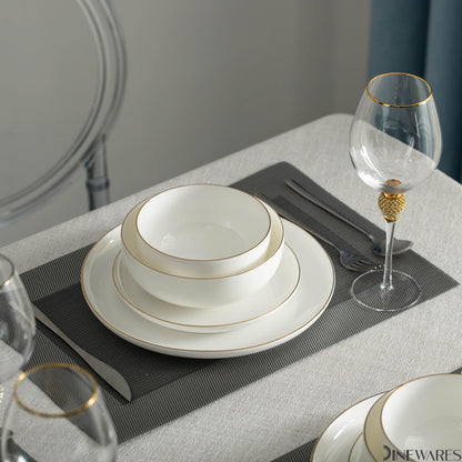 Perlaceo Luxurious Collection of 32-Piece White with Gold Rim Bone China Dinnerware Set - Lightweight and Durable - Service for 8, Including Dinner Plates, Salad Plates, and Cereal or Soup Bowls