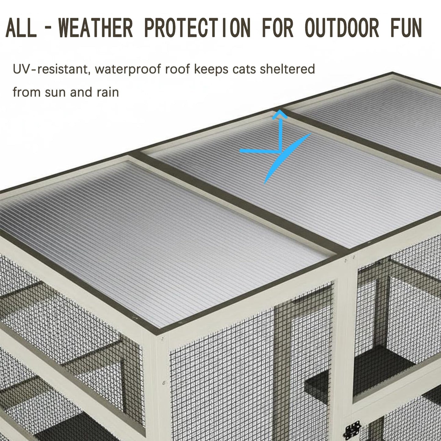70" Large Outdoor Catio Cat Enclosure, Wood Cat Patio with Waterproof UV-Resistant Roof, Cats Shelter with 5 Platforms and 2 Resting Box, and Secure Rust-Proof Wire for Backyard or Patio
