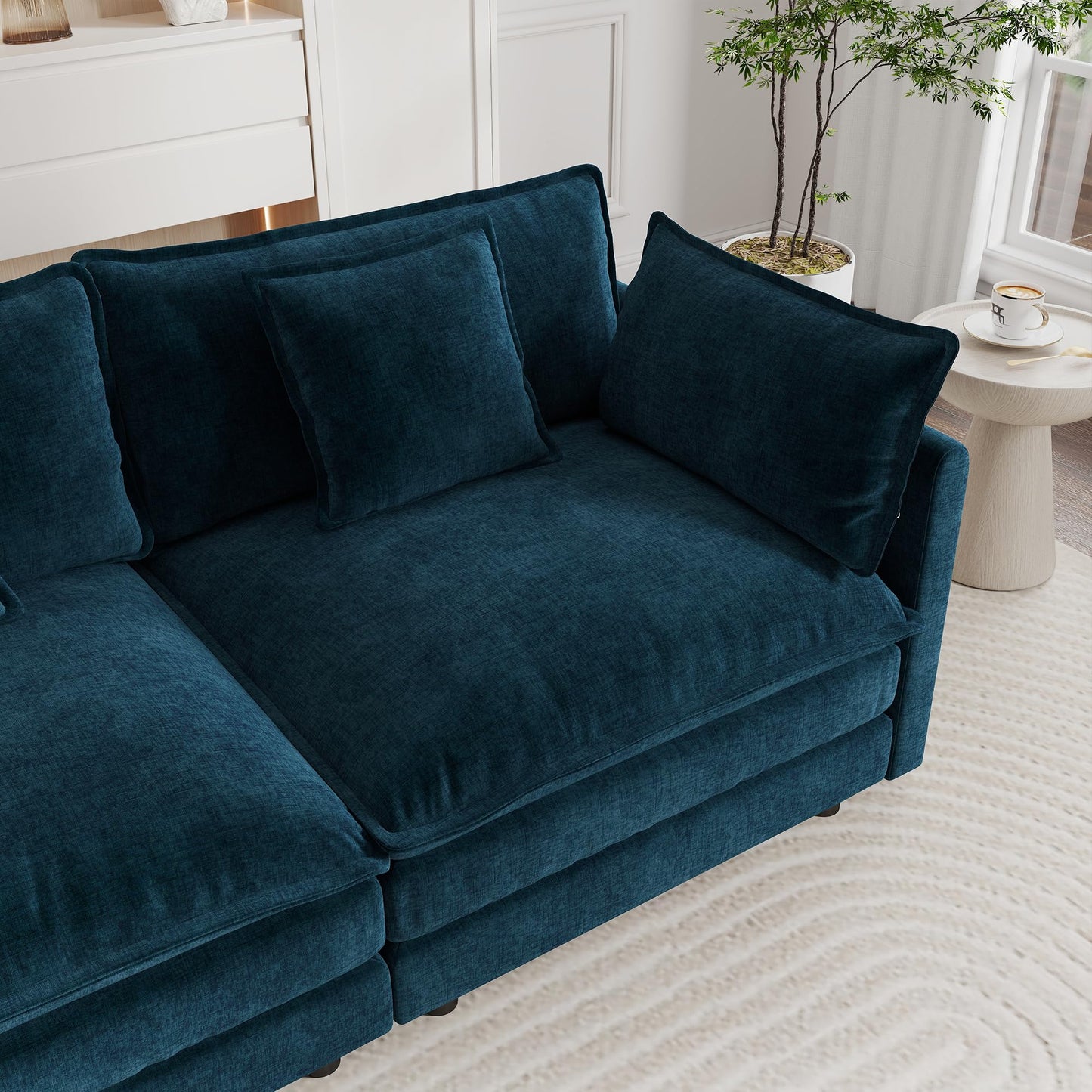 KEIKI 2-Piece Sofa Set with 2 Oversized Chenille Single Sofa, Upholstered Modern Style 2-Seater Lounge Accent Chair Set with 2 Pillow, High-Density Foam Cushions, for Apartment, Living Room, Blue