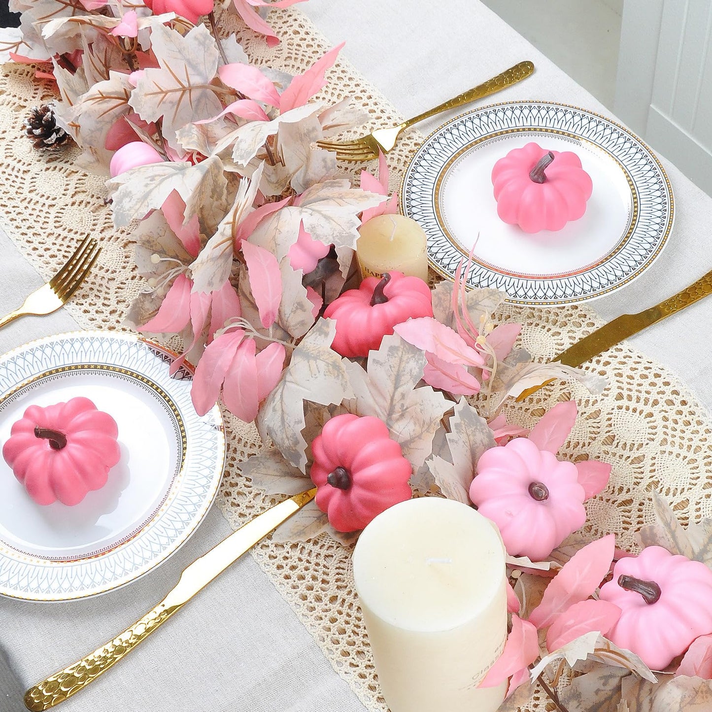iToids Pink Pumpkins Halloween Decor, 16Pcs Pink Fall Decorations for Home Mini Pumpkins for Thanksgiving Party Table Centerpiece Decorations Autumn Festival Party Supplies