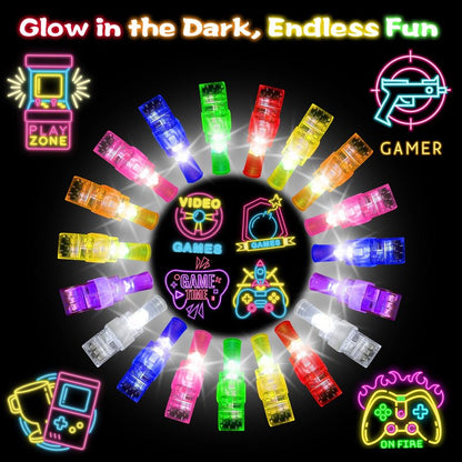 BleSky 24Pack Video Game Party Favors LED Finger Lights,Gamer Birthday Glow in the Dark Light Up Toys for Kids Boy Girl Valentine's Day Easter Basket Essentials Birthday Gamer Gift