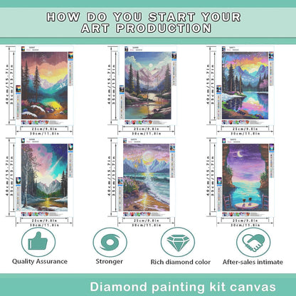 EWJRNSF 5D Diamond Painting Kits for Adults Beginners, Diamond Arts Kits Diamond Art Sets,Gem Painting Arts & Crafts Home Wall Decoration 11.8x15.7 Inches 6 Pack Landscape