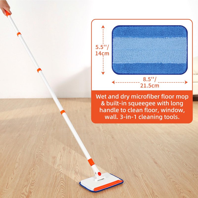 Baseboard Cleaner Tool with Handle, Extendable Long Handle Baseboard Cleaning Duster with Reusable Pads for Floorboard, Ceiling Fan Blade Cleaner Duster (Gray)
