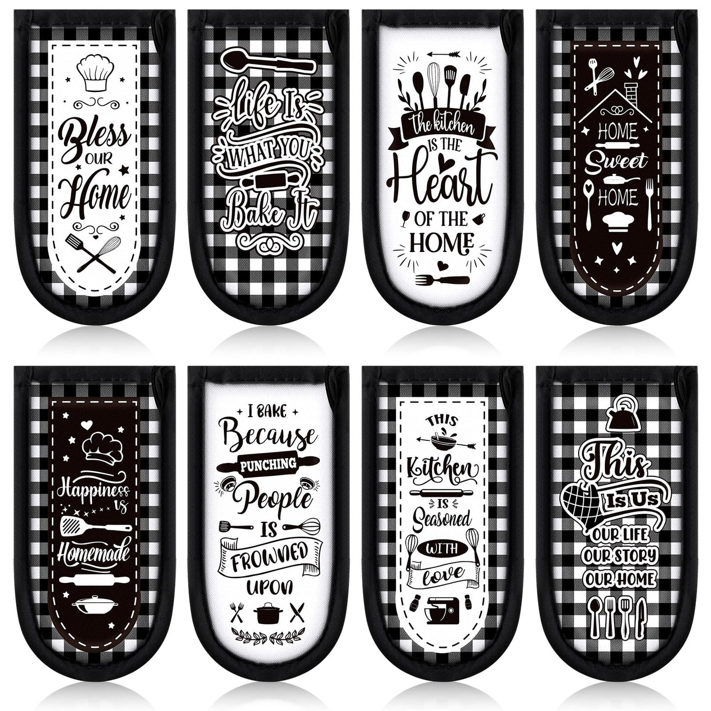 Patelai 8 Pcs Cast Iron Skillet Handle Cover Heat Resistant Pan Handle Sleeve Non Slip Pot Holders Home and Kitchen Theme Black and White Buffalo Plaid Handles Mitts for Kitchen Cooking Cookware Tools