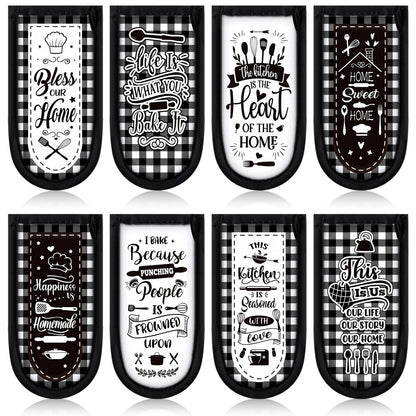 Patelai 8 Pcs Cast Iron Skillet Handle Cover Heat Resistant Pan Handle Sleeve Non Slip Pot Holders Home and Kitchen Theme Black and White Buffalo Plaid Handles Mitts for Kitchen Cooking Cookware Tools