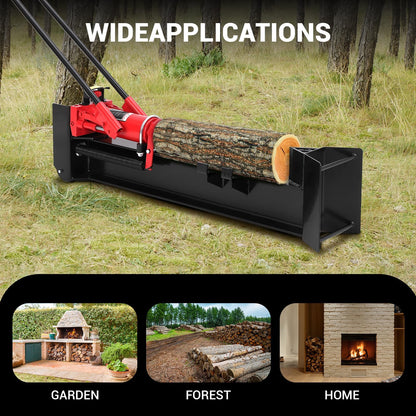 FinerFurnis 12 Ton Manual Hydraulic Log Splitter - Heavy Duty Steel Firewood Cutter - Horizontal Full Steel Beam, Spring-Loaded Return, Built-in Wheels, Portable Wood Splitter for Firewood - Firewood