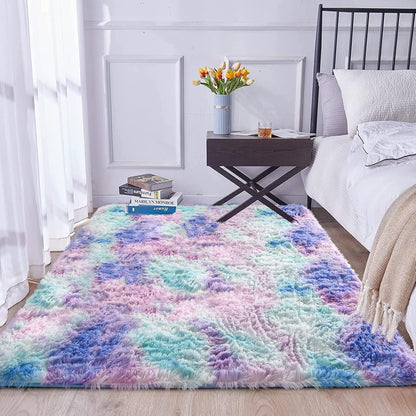 5' 8') A Nice Night Shaggy Fluffy Faux Fur Area Rug Door Mat,Tie Dye Style,Softest, Luxurious Shag Carpet Rugs