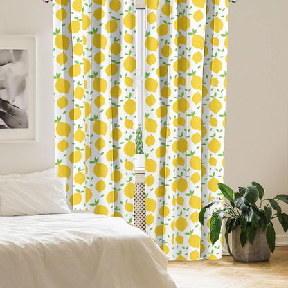 Ambesonne Lemons Window Curtains, 2-Panel Set with Rod Pocket, Modern Summer Citrus Fruits Illustration, 28" x 63",