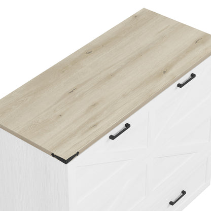 Ball & Cast Murphy Bed Full Size with Charging Station,Farmhouse Murphy Cabinet with Large Storage Drawer,Hideaway Bed Foldable Platform Bed for Guest Room, Apartment, White