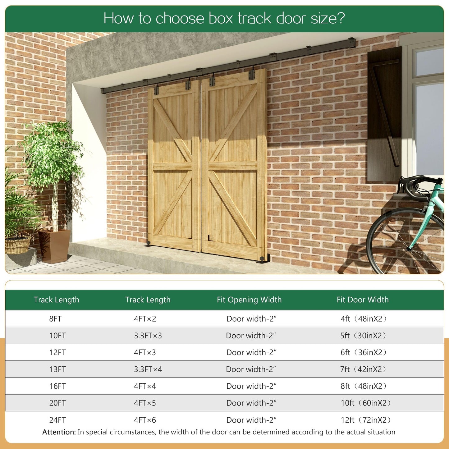 DIYHD 16FT Ceiling Mount Outdoor Double Sliding Barn Door Hardware,Heavy Duty Box Track Kit for Exterior Use,Max Load 300lbs,Fit 2 X48 in Doors (Hardware Only,No Door)