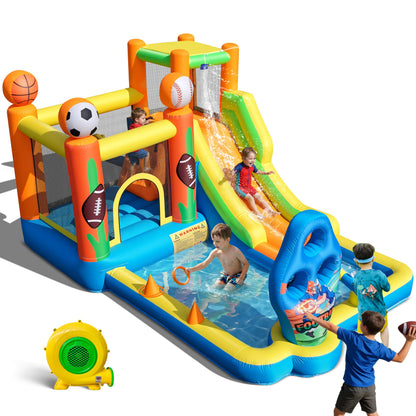 TOAOB Inflatable Water Slide for Kids 3-12: Blow Up Bounce House Backyard Water Park with 480W Blower- 9 in 1 Football-Themed for Outdoor Birthday Party