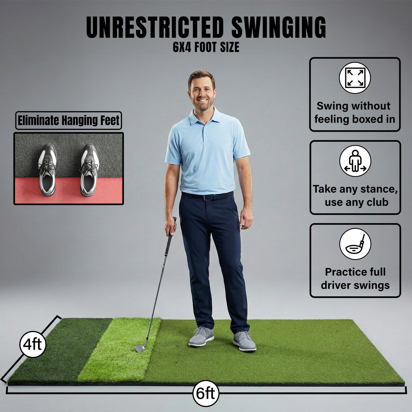 TriZone Pro - 6x4ft Premium Golf Mat | Tri Turf Golf Hitting Mat | Golf Mats Practice Indoor, Outdoor, with Simulator | Thick Base | Extra Large Size | Durable Golf Practice Mat with Tees