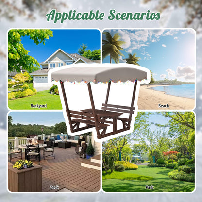 BIFULDYO Outdoor Picnic Table with Benches and Removable Canopy, 6 Person Waterproof Solid Wood Table and Chairs Set for Patios, Gardens, Decks, Parks, Beaches