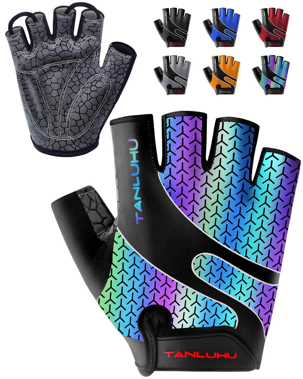 Tanluhu Cycling Gloves - Mountain Bike Half Finger Road Riding Gloves, Breathable, Shock-Absorbing, for Men and Women