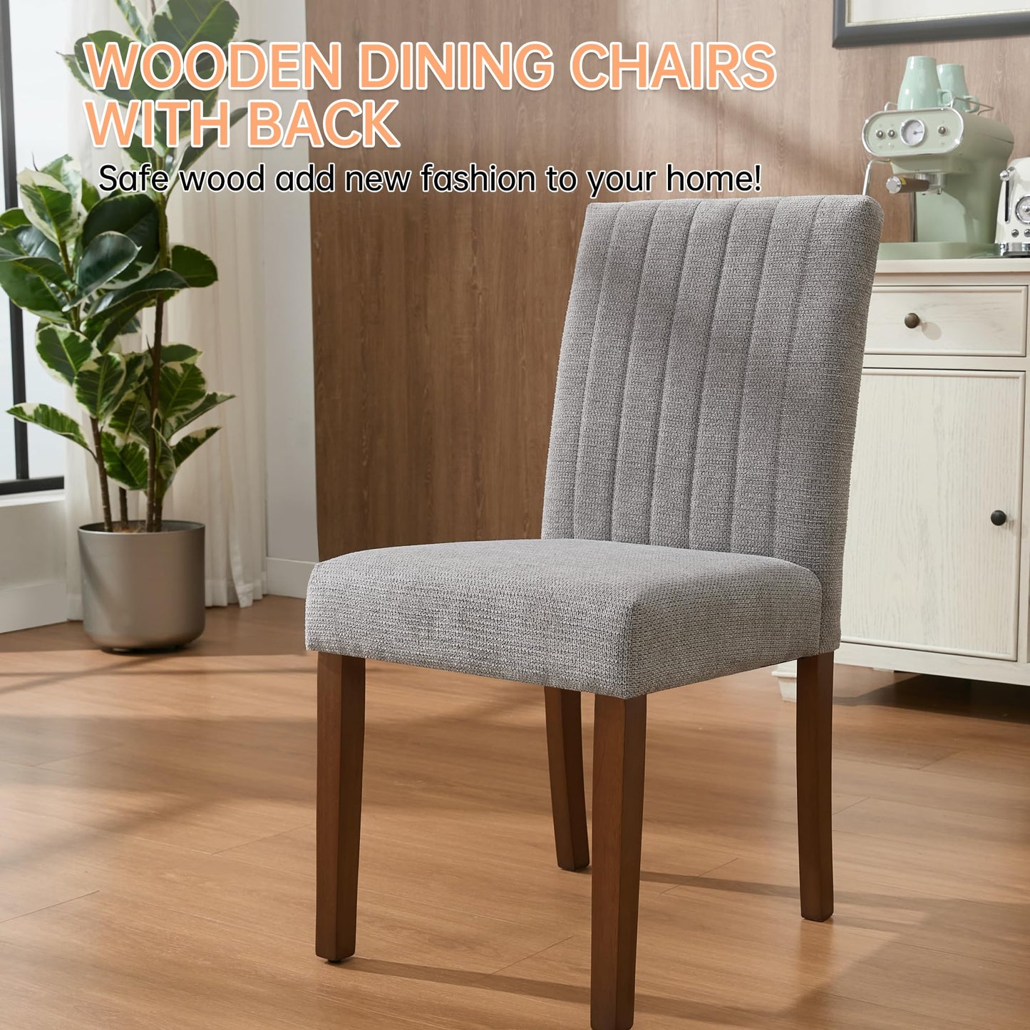 Garvee Upholstered Dining Chairs Set of 4, Button Tufted Parsons Chairs with Wood Legs and Padded Seat, Modern Fabric Side Chairs for Dining Room Kitchen Farmhouse Hotel, Gray