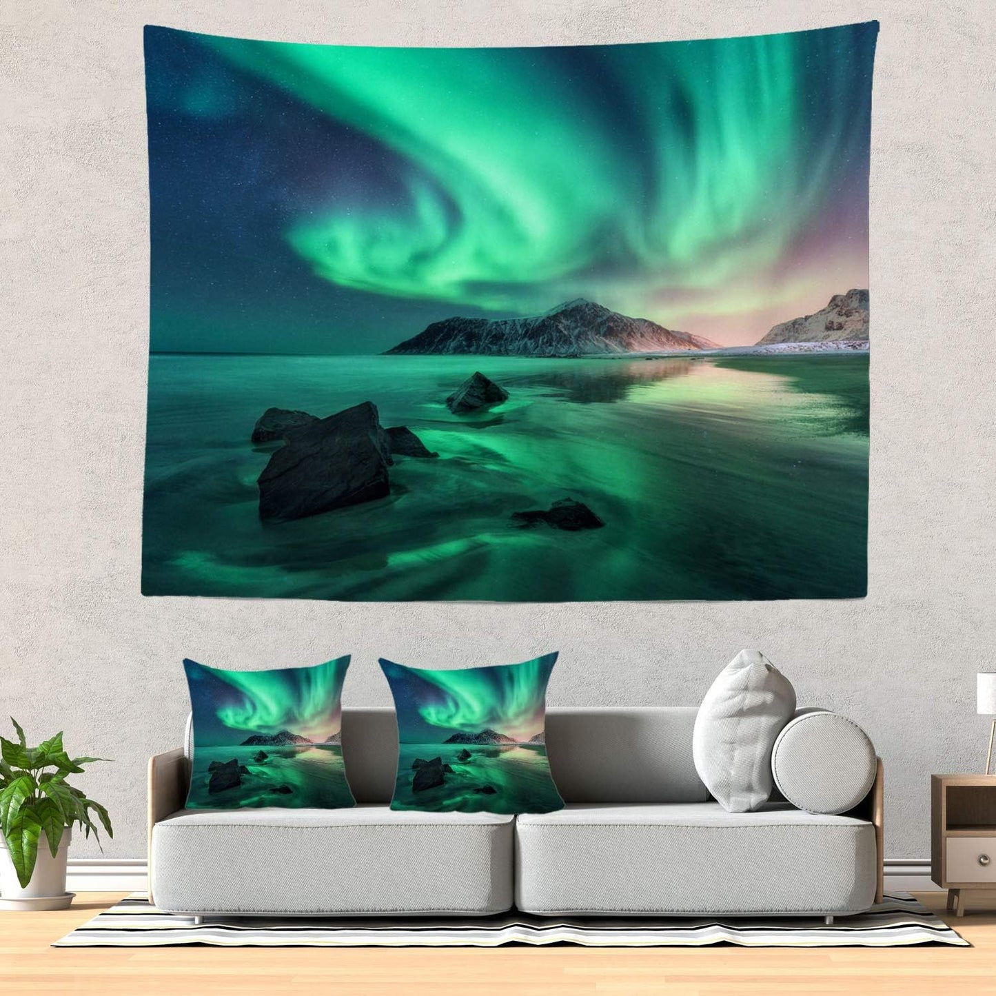 Batmerry Northern Lights Tapestry, Space Galaxy Night Starry Image, Picnic Mat, Beach Towel, 51.2 x 59.1 Inches