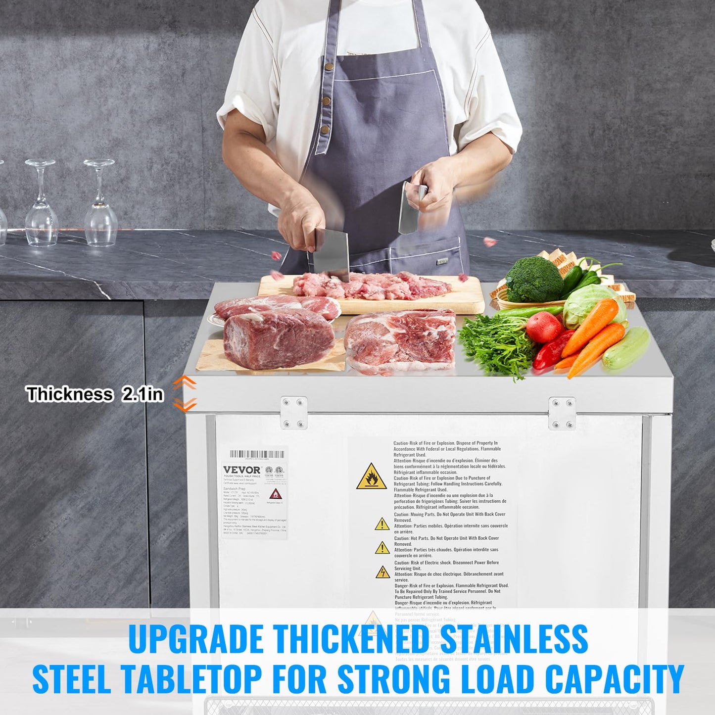 VEVOR 28" W Commercial Freezer Worktop, 7.4 Cu. Ft Undercounter Freezers with/Casters, <0~-8℉>Defrost Frozen Prep Table, Single Door Stainless Steel Food Frozen Prep Station for Restaurant, Diner