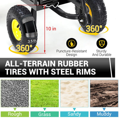 550Lbs Steel Garden Cart, Heavy Duty Garden Wagon Cart with 180° Rotating Handle ＆ 10in All Terrain Wheels,Removable Sides Metal Yard Utility Wagon Carts.