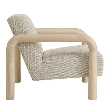 Modway Sereno Modern Boucle Fabric Accent Chair in Marble Oak with Rounded Wood Armrests – Upholstered Lounge Chair for Living Room or Bedroom