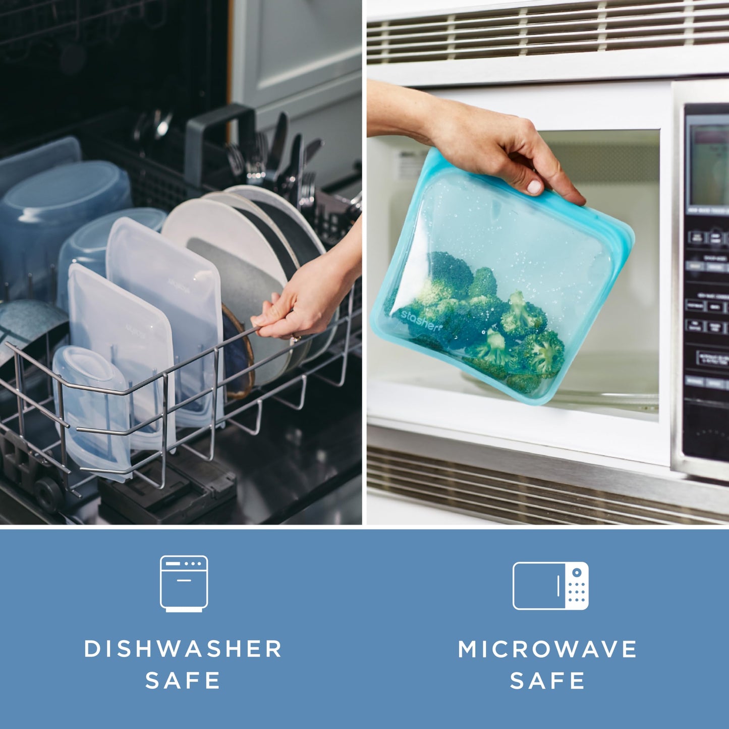 Stasher Silicone Reusable Storage Bag, Half Gallon Bag, Reusable Freezer Bags, Microwave, Dishwasher, Oven Safe, Sous Vide, Premium Lunch Container, Eco Friendly, Food Storage Bags, 64 oz, Aqua