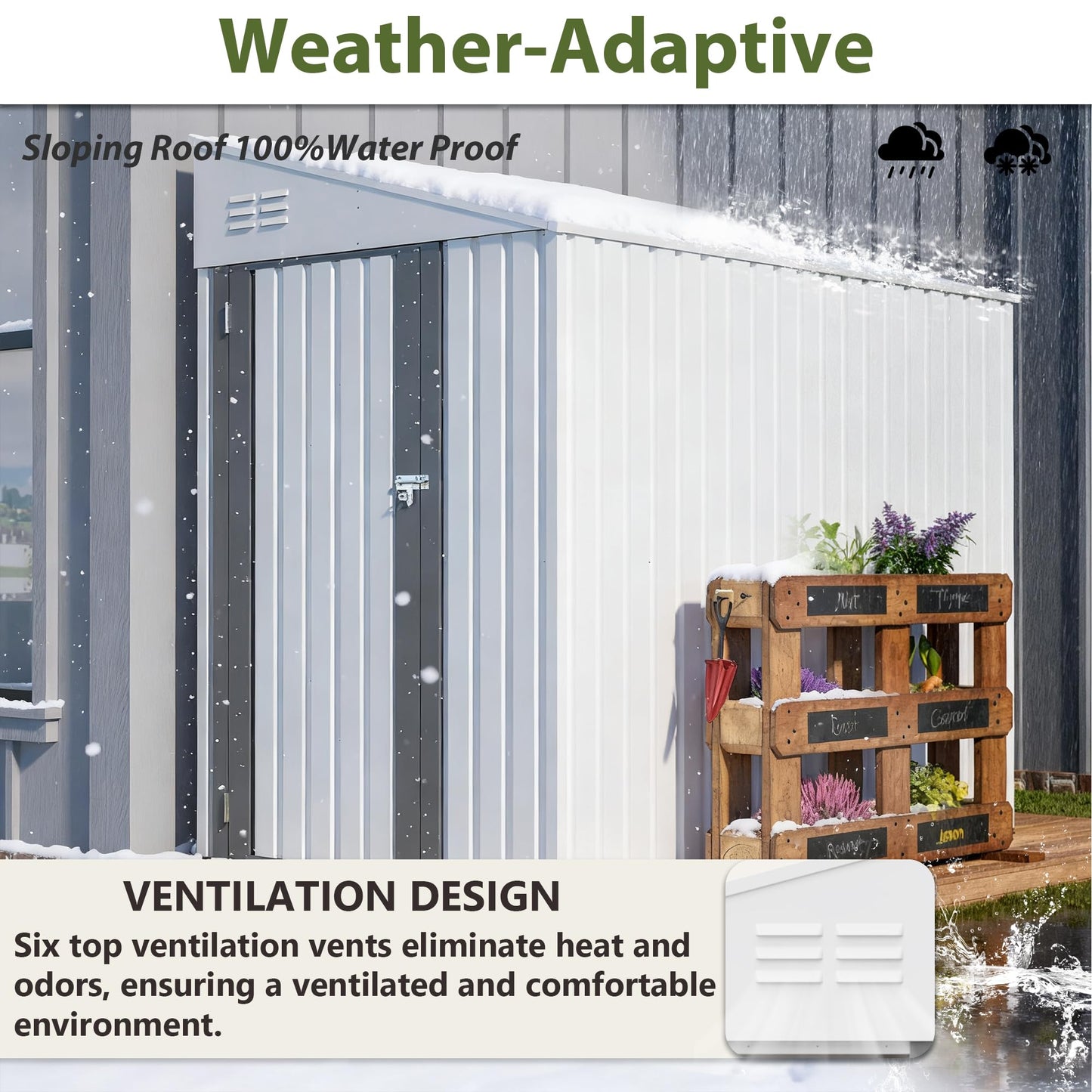 YOPTO 4×7 FT Outdoor Metal Storage Shed,Heavy-Duty Lean to Storage Shed with Lockable Door and Reinforced Beams,All Weather Waterproof Storage House W/2 Air Vents,for Backyard,Patio,Lawn,White