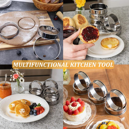 20 PCS English Muffin Rings - 4 Inch and 3.35 Inch Set Stainless Steel Crumpet Rings, Nonstick Muffin Pastry Cake Cookie Ring, Double Rolled Metal Round Tart Ring Egg Molds for Home Baking Cooking