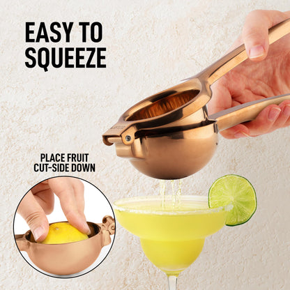 Zulay Lemon Squeezer Stainless Steel with Premium Heavy Duty Solid Metal Squeezer Bowl (Black Grip, Large)