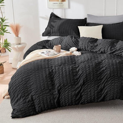 HYMOKEGE California King Comforter Set - 7-Piece All-Season Luxury Bedding in Black & Light Grey