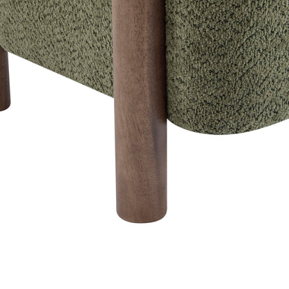 Merax Bouclé Upholstered Accent Arm Chair, Modern Lounge Armchair with Rubber Wood Legs and Foam Cushion, Comfortable Barrel Reading Chair for Living Room Bedroom, Olive Green/Walnut