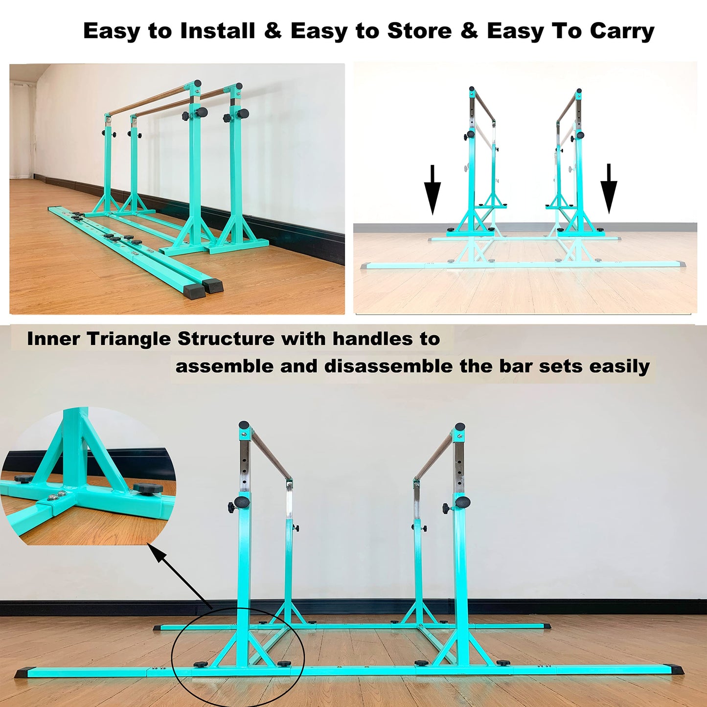MARFULA Gymnastics Double Horizontal Bars 3Play Parallel Bars Uneven Bars Gymnastics Training Kip Bar with 304 Stainless Steel Regulating Arms & Fiberglass Rail for Indoor Outdoor Home Club Use