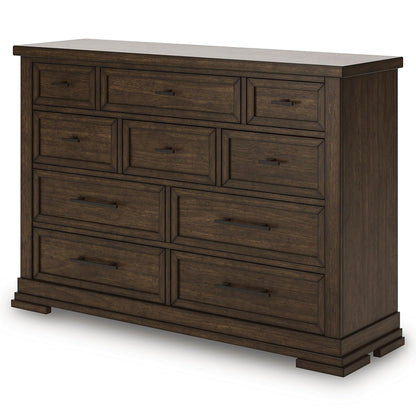 Signature Design by Ashley Taffenbrook Dresser with Mirror, 10-Drawer Storage Rich Brown Finish, Hardwood Solids, Mango Veneer, MDF Substrate, Bedroom Organization Style