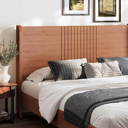 KEIKI Full Size Platform Bed with Bamboo-Made Structure, Mid-Century Style Bed Frame with Chic Headboard, Sustainable Bedframe Full for Bedroom, Easy Assembly, No Box Spring Needed, Natural