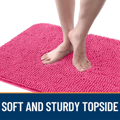 OLANLY Dog Door Mat - Absorbent Non-Slip Chenille Mat for Muddy Paws | 45x27, Quick Dry, Hot Pink