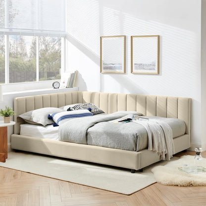 DNYN L-Shaped Velvet Daybed with Backrest and Armrest for Bedroom/Guest Room, Full Size Upholstered Sofabed Frame with Wooden Slats Support, No Box Spring Needed & Easy Assemble