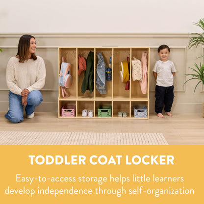 Back2School Express Sleekline 5-Section Toddler Coat Locker with Bench, Kids Furniture, Natural